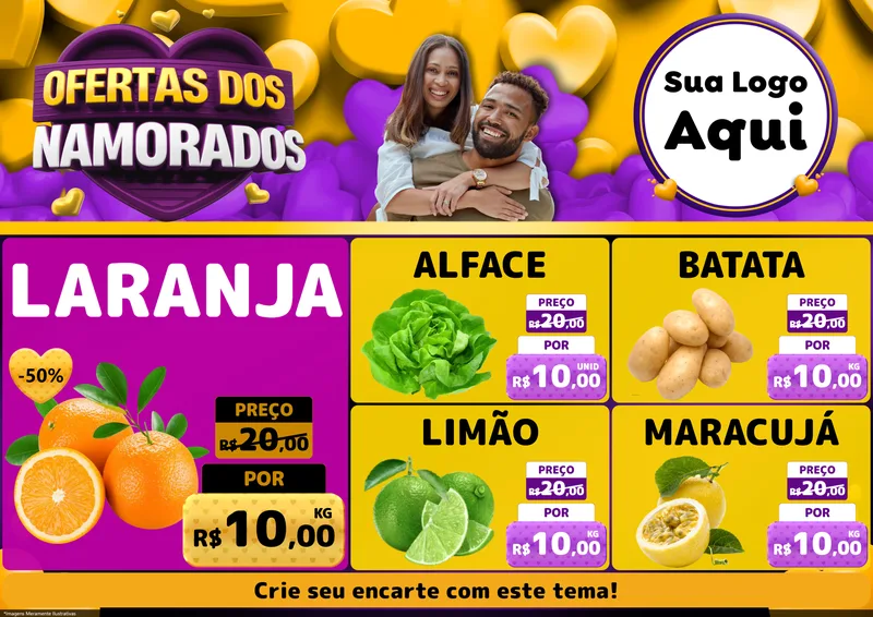 Modelo de Encarte para Encarte A4 Horizontal com o tema Oferta Dos Namorados para Hortifrúti