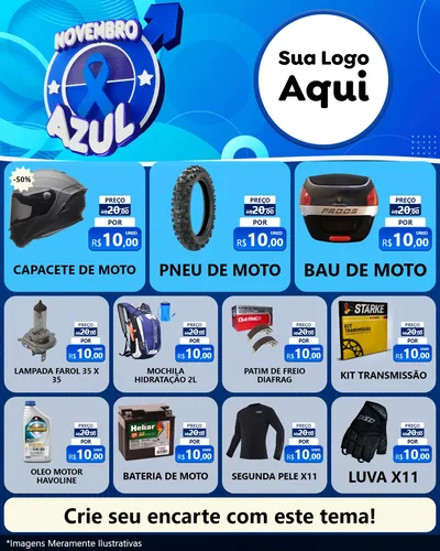 Modelo de Rede Social para Feed Instagram com o tema Novembro Azul para Moto peças