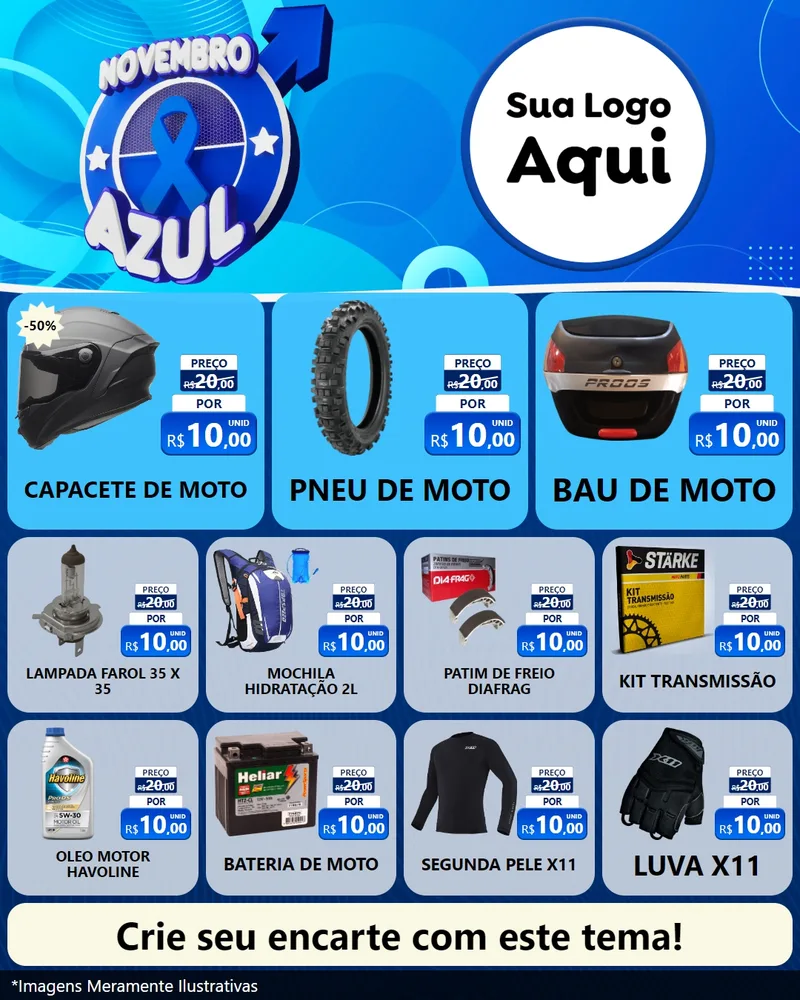 Modelo de Rede Social para Feed Instagram com o tema Novembro Azul para Moto peças