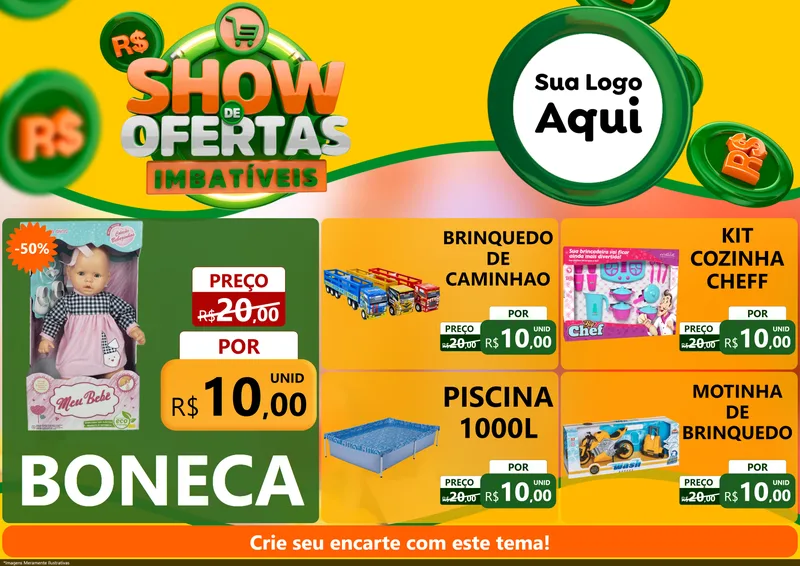 Modelo de Encarte para Encarte A4 Horizontal com o tema Show de Ofertas Imbatíveis para Brinquedos