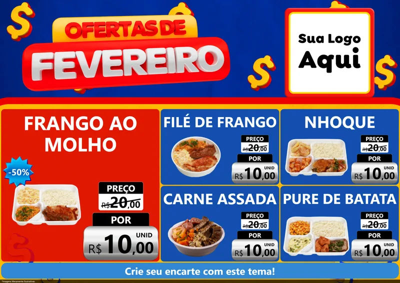Modelo de Encarte para Encarte A4 Horizontal com o tema Ofertas de Fevereiro para Restaurante