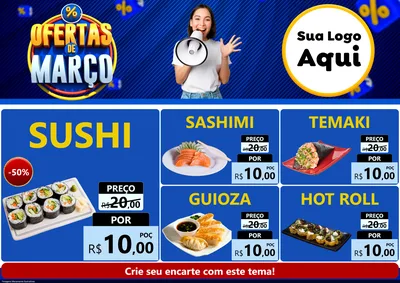 Modelo de Encarte para Encarte A4 Horizontal com o tema Ofertas de Março para Comida japonesa