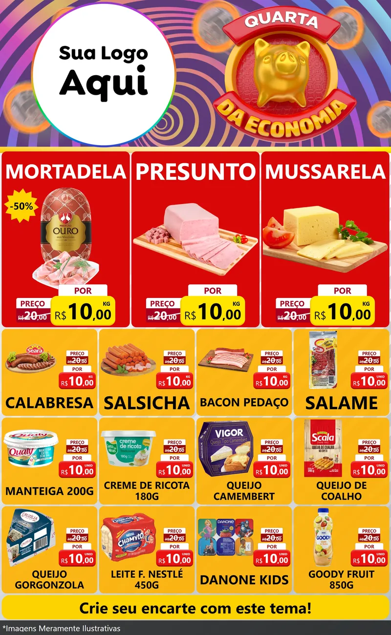 Modelo de Encarte para Encarte Grande com o tema Quarta da Economia para Frios e Laticínios