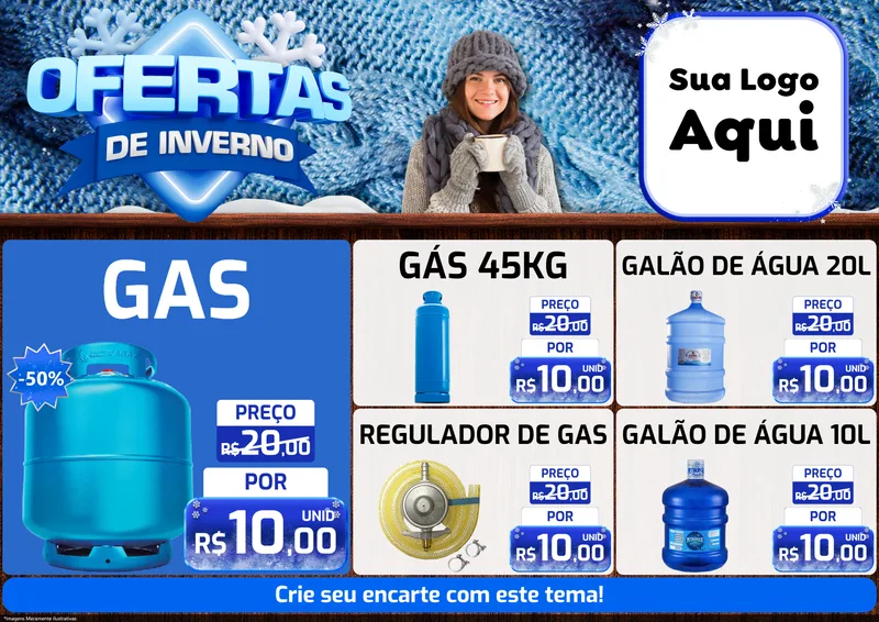 Modelo de Encarte para Encarte A4 Horizontal com o tema Ofertas de Inverno para Água e gás