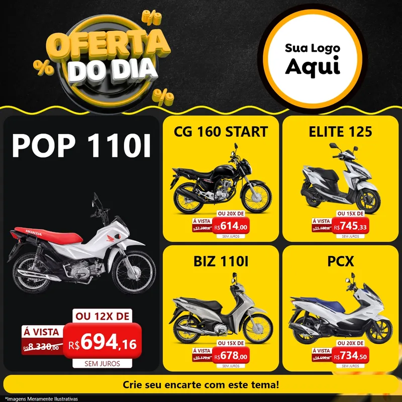 Modelo de Rede Social para Feed Facebook com o tema Oferta Do Dia para Concessionaria de Motos