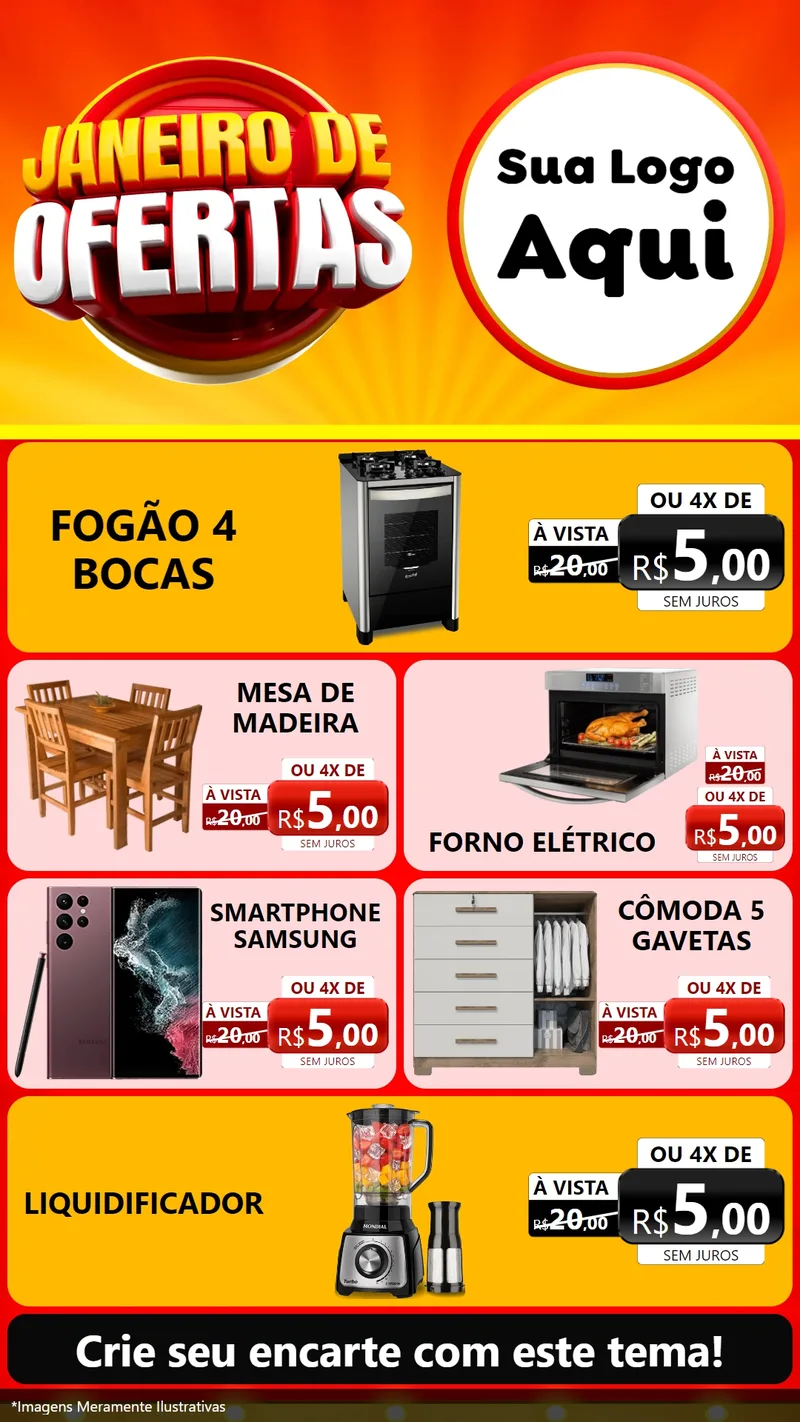 Modelo de TV para TV Vertical com o tema Janeiro de Ofertas para Móveis e Eletro