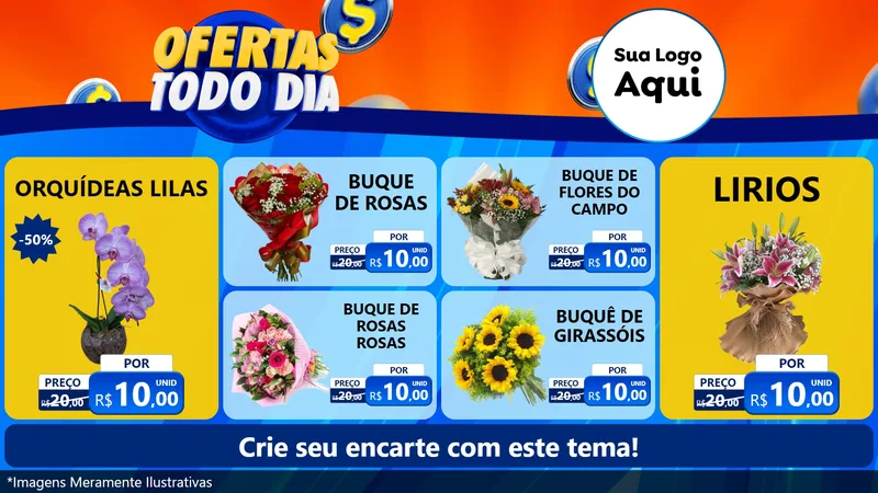 Modelo de TV para TV Horizontal com o tema Ofertas Todo Dia para Floricultura e jardim