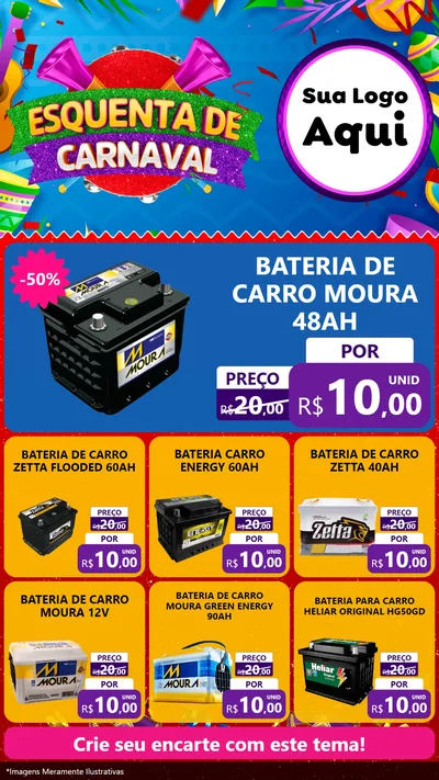 Modelo de Rede Social para Stories com o tema Esquenta de Carnaval para Baterias Elétricas