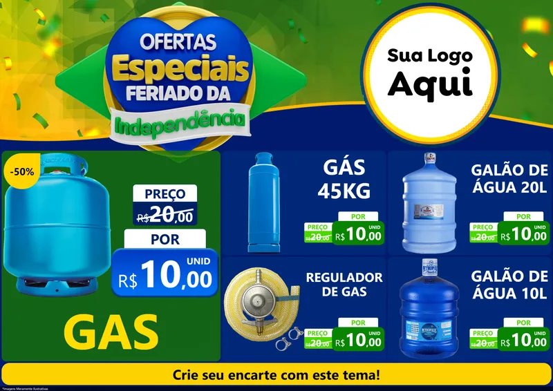 Modelo de Encarte para Encarte A4 Horizontal com o tema Ofertas Especiais Feriado da Independência para Água e gás