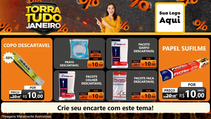 Modelo de TV para TV Horizontal com o tema Torra Tudo Janeiro para Embalagens