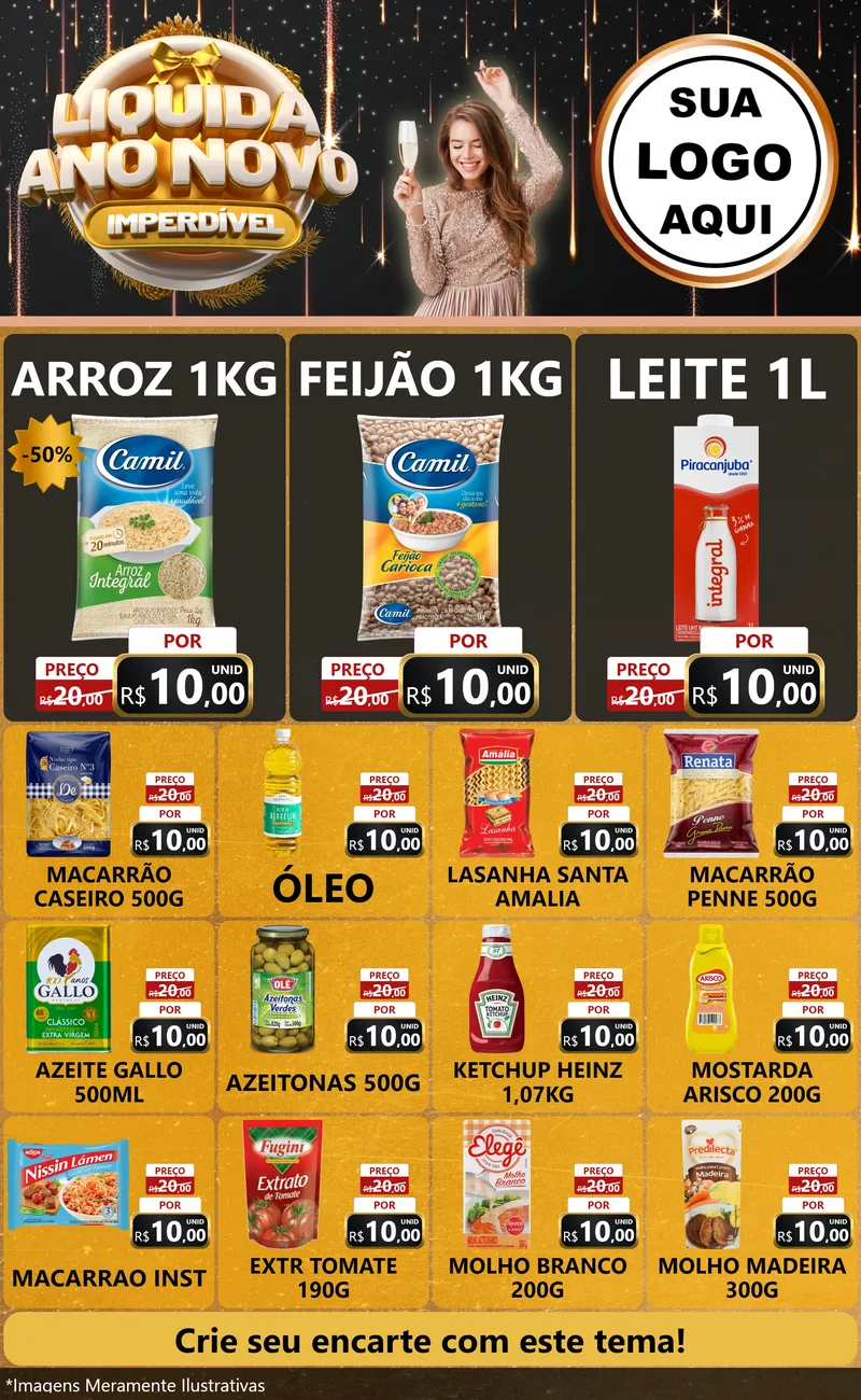 Modelo de Encarte para Encarte Grande com o tema Liquida Ano Novo Imperdível para Supermercado