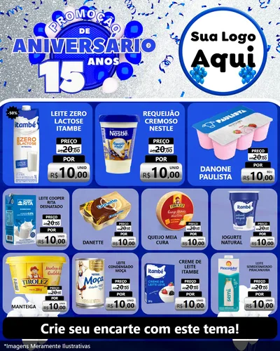 Modelo de Rede Social para Feed Instagram com o tema Promoção de Aniversário - 15 Anos para Frios e Laticínios