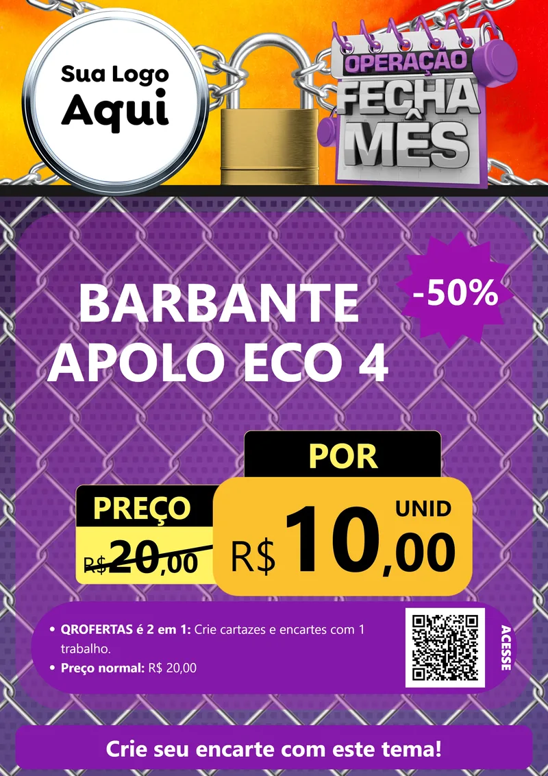 Modelo de Cartaz para Cartaz A4 Vertical com o tema Operação Fecha Mês para Armarinho e Aviamentos