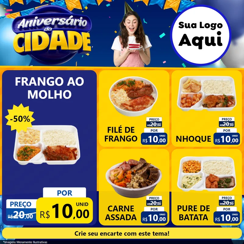 Modelo de Rede Social para Feed Facebook com o tema Aniversário da Cidade para Restaurante
