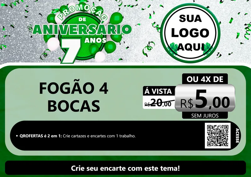 Modelo de Cartaz para Cartaz A4 Horizontal com o tema Promoção de Aniversário - 7 Anos para Móveis e Eletro