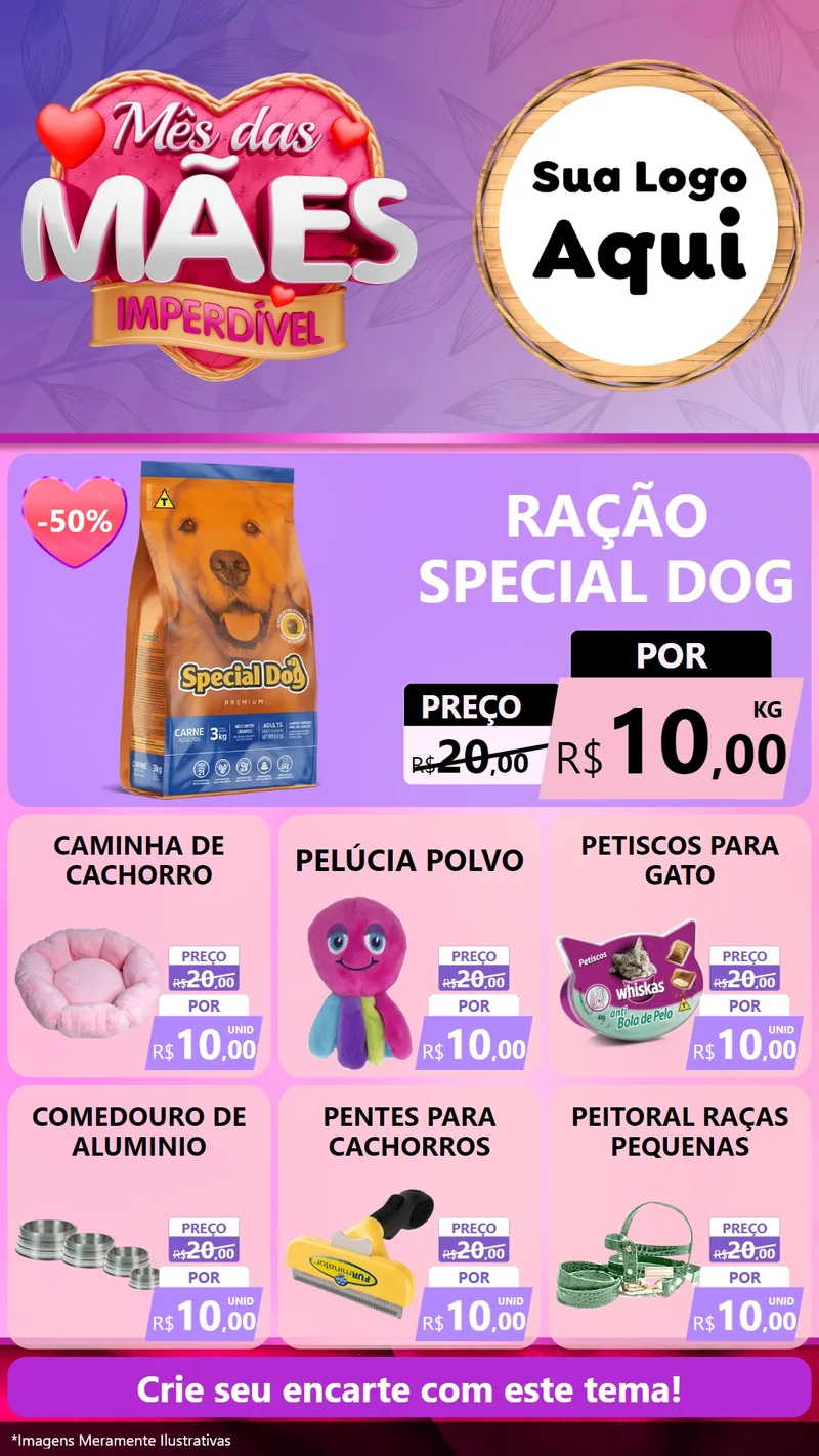 Modelo de Rede Social para Stories com o tema Mês das Mães Imperdível para Pet Shop