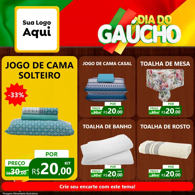 Modelo de Rede Social para Feed Facebook com o tema Dia do Gaúcho para Cama, Mesa e Banho