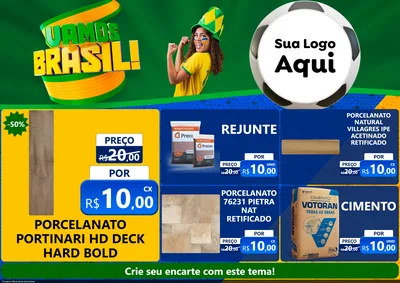 Modelo de Encarte para Encarte A4 Horizontal com o tema Vamos Brasil - Copa para Pisos e revestimentos