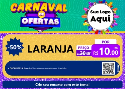 Modelo de Cartaz para Cartaz A4 Horizontal com o tema Carnaval de Ofertas para Hortifrúti