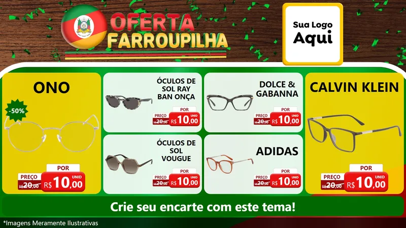 Modelo de TV para TV Horizontal com o tema Oferta Farroupilha para Óticas