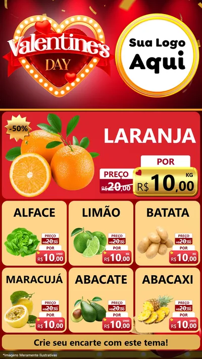 Modelo de Rede Social para Stories com o tema Valentine's Day para Hortifrúti