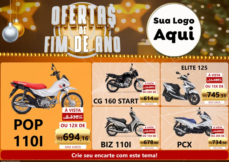 Modelo de Encarte para Encarte A4 Horizontal com o tema Ofertas de Fim de Ano para Concessionaria de Motos