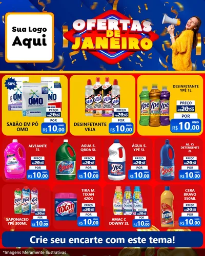 Modelo de Rede Social para Feed Instagram com o tema Ofertas de Janeiro para Produtos de Limpeza