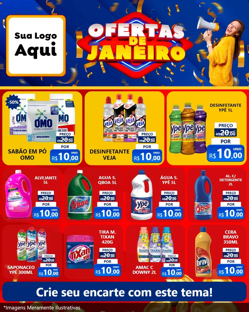 Modelo de Rede Social para Feed Instagram com o tema Ofertas de Janeiro para Produtos de Limpeza