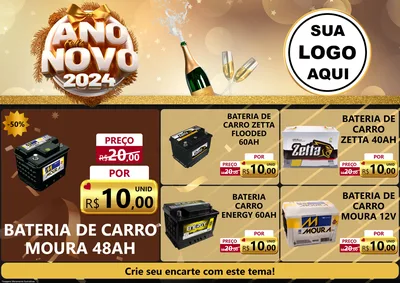Modelo de Encarte para Encarte A4 Horizontal com o tema Feliz Ano Novo 2027 para Baterias Elétricas