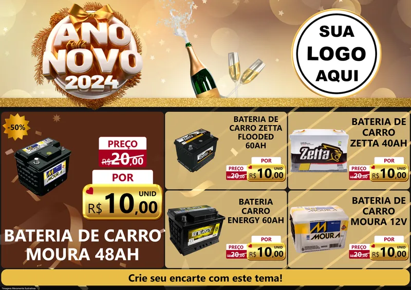 Modelo de Encarte para Encarte A4 Horizontal com o tema Feliz Ano Novo 2027 para Baterias Elétricas