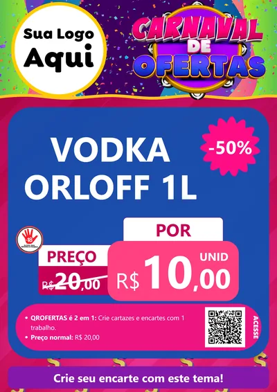 Modelo de Cartaz para Cartaz A4 Vertical com o tema Carnaval de Ofertas para Distribuidora de bebidas
