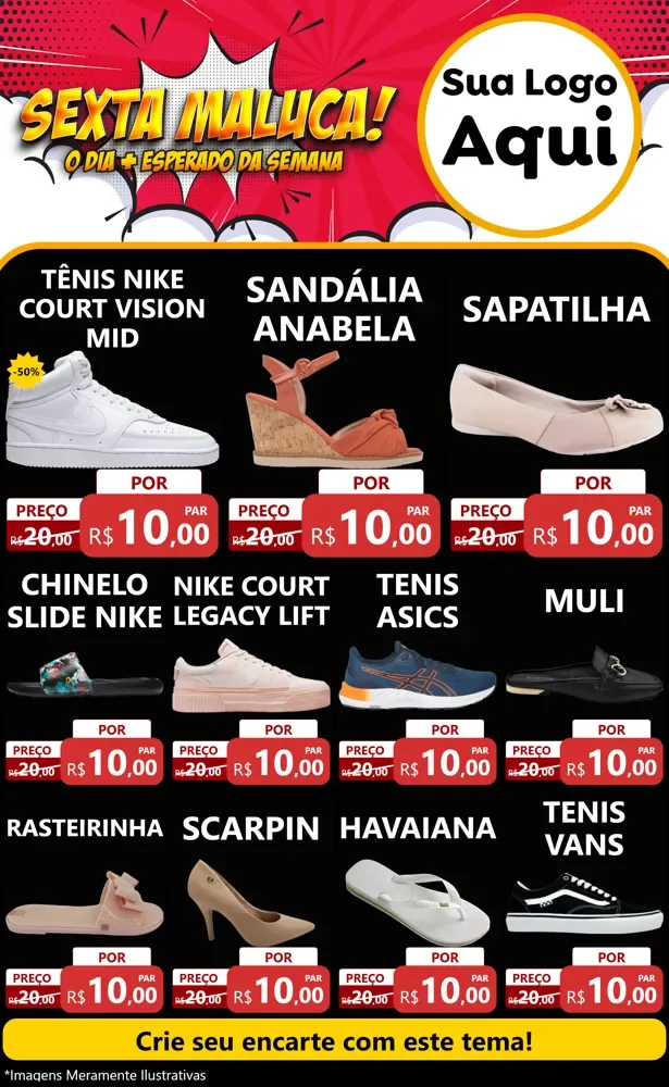 Modelo de Encarte para Encarte Grande com o tema Sexta Maluca! para Calçados