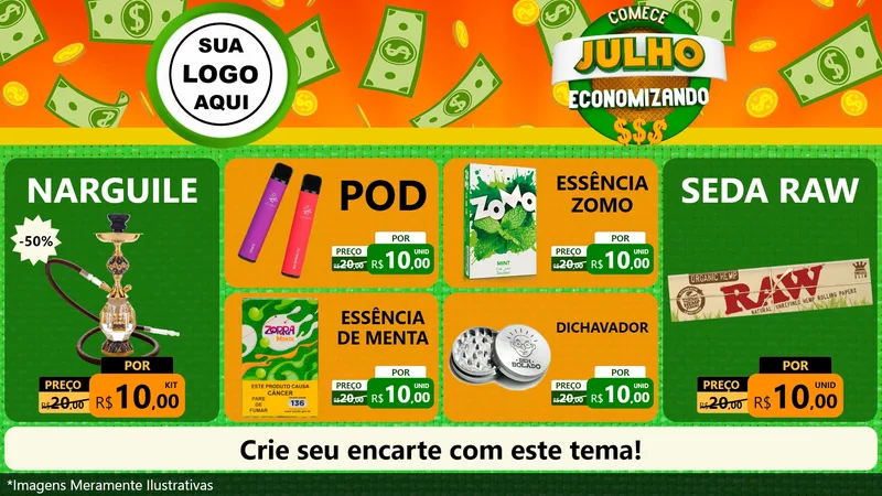 Modelo de TV para TV Horizontal com o tema Comece Julho Economizando para Tabacaria