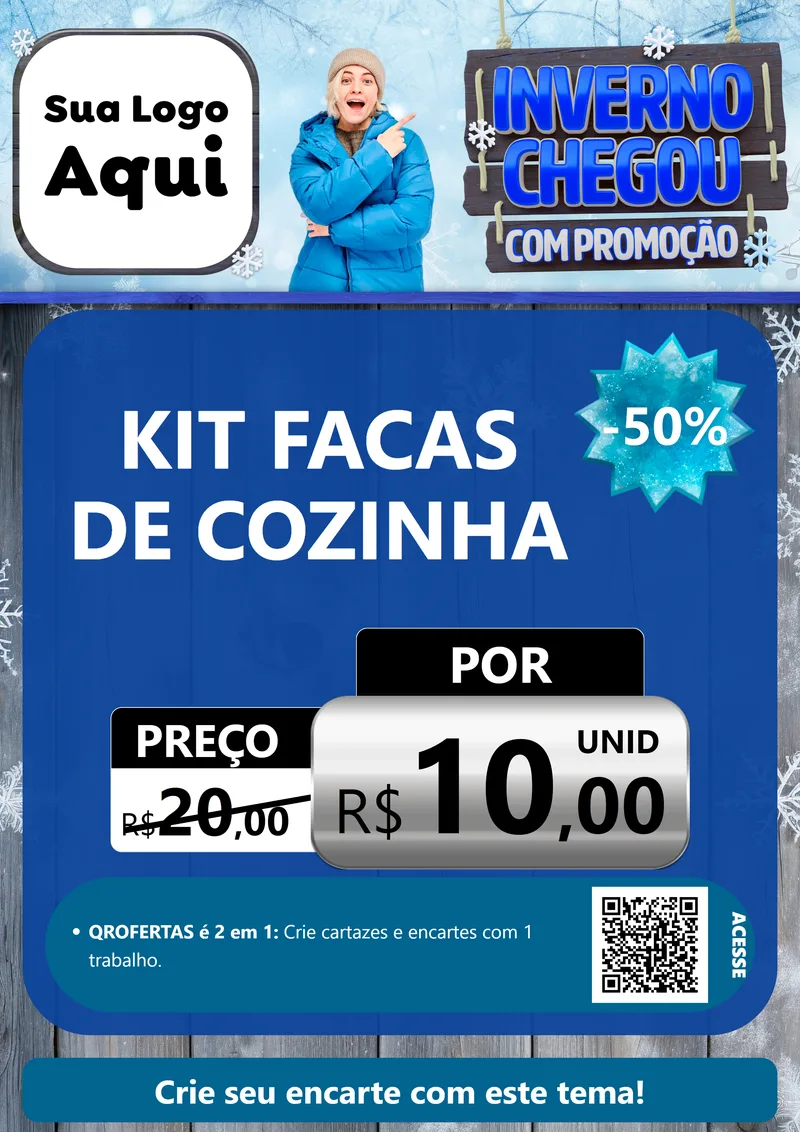 Modelo de Cartaz para Cartaz A4 Vertical com o tema Inverno Chegou Com Promoção para Utilidades Domésticas