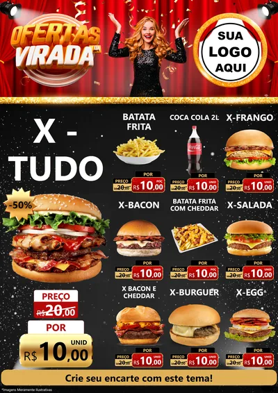 Modelo de Encarte para Encarte A4 Vertical com o tema Ofertas da Virada para Hamburgueria