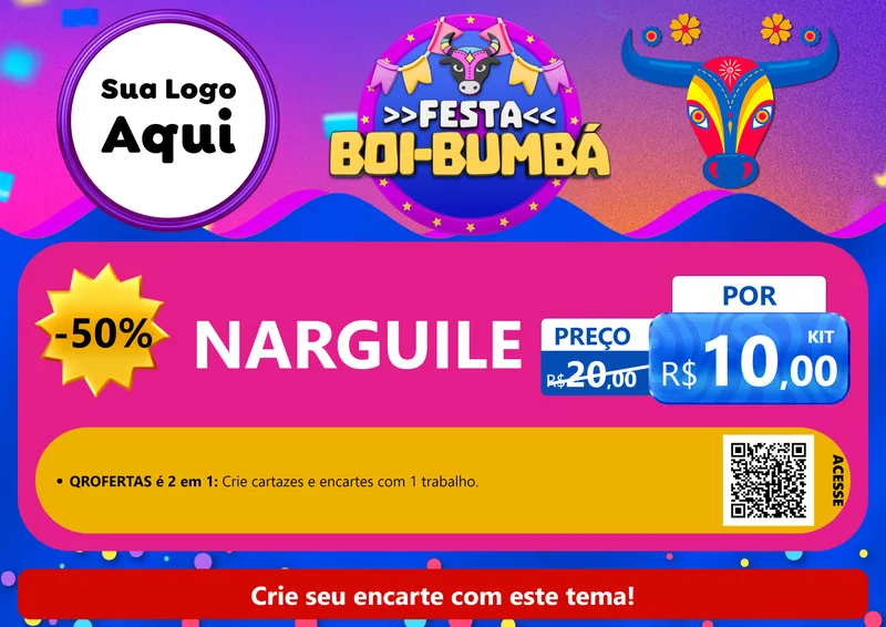 Modelo de Cartaz para Cartaz A4 Horizontal com o tema Festa Boi-Bumbá para Tabacaria