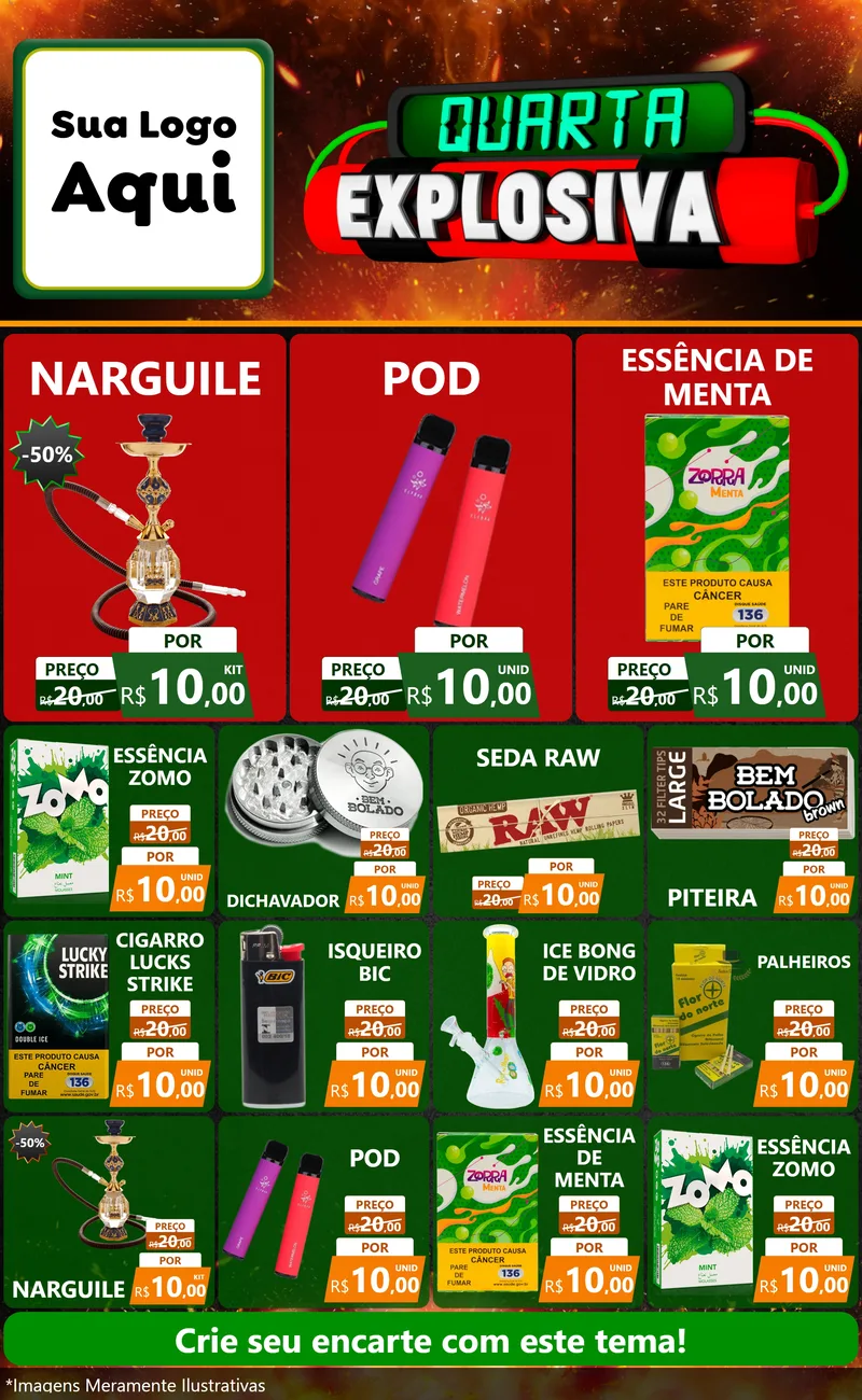 Modelo de Encarte para Encarte Grande com o tema Quarta Explosiva para Tabacaria