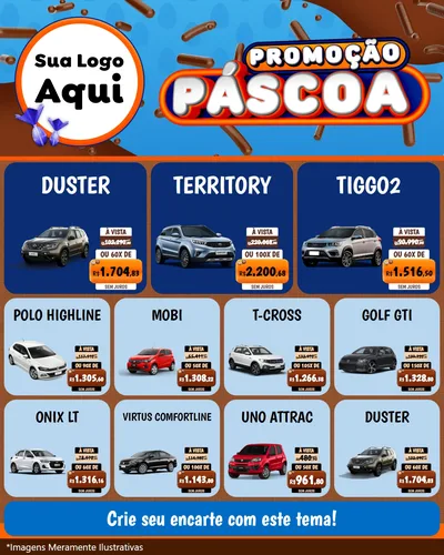 Modelo de Rede Social para Feed Instagram com o tema Promoção Páscoa para Concessionaria de Carros