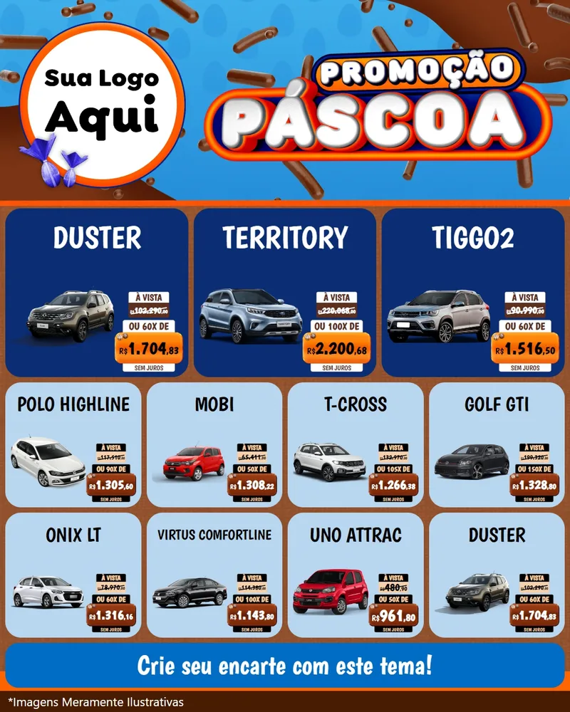 Modelo de Rede Social para Feed Instagram com o tema Promoção Páscoa para Concessionaria de Carros