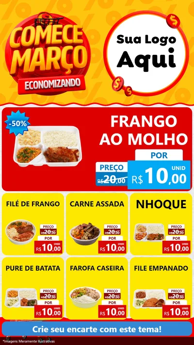 Modelo de Rede Social para Stories com o tema Comece Março Economizando para Restaurante
