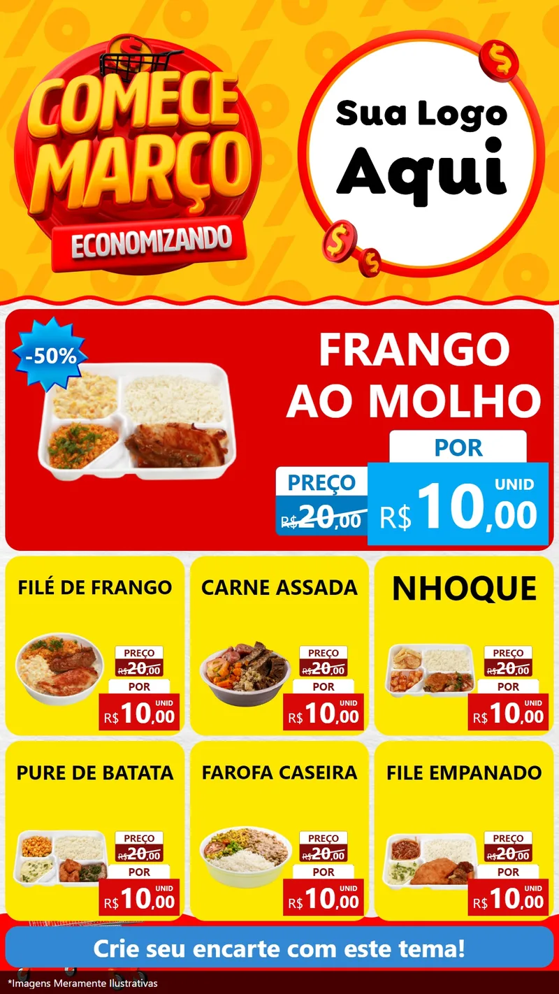 Modelo de Rede Social para Stories com o tema Comece Março Economizando para Restaurante