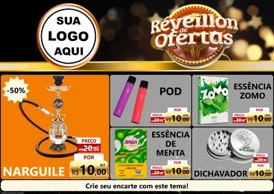 Modelo de Encarte para Encarte A4 Horizontal com o tema Réveillon de Ofertas para Tabacaria