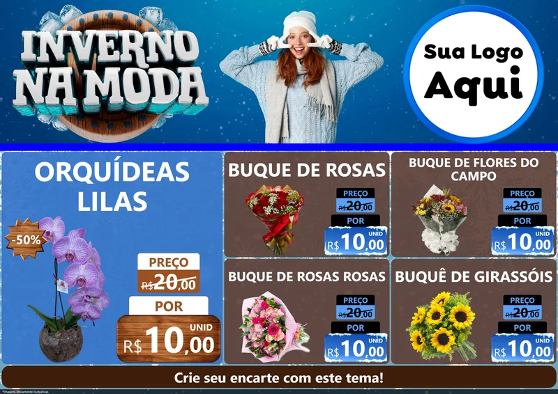 Modelo de Encarte para Encarte A4 Horizontal com o tema Inverno na Moda para Floricultura e jardim