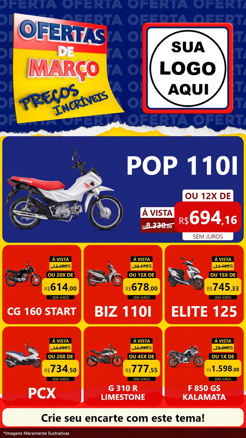 Modelo de Rede Social para Stories com o tema Ofertas de Março - Preços Incríveis para Concessionaria de Motos