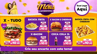 Modelo de TV para TV Horizontal com o tema Dia das Mães com Desconto para Hamburgueria