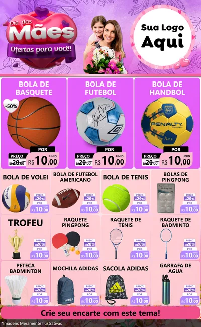 Modelo de Encarte para Encarte Grande com o tema Dia das Mães Ofertas para Você! para Artigos Esportivos