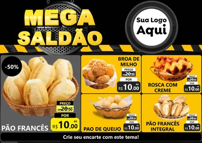 Modelo de Encarte para Encarte A4 Horizontal com o tema Mega Saldão para Padaria