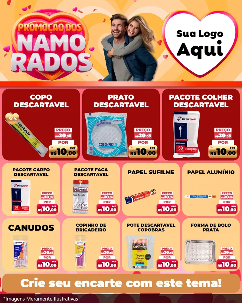 Modelo de Rede Social para Feed Instagram com o tema Promoção dos Namorados para Embalagens