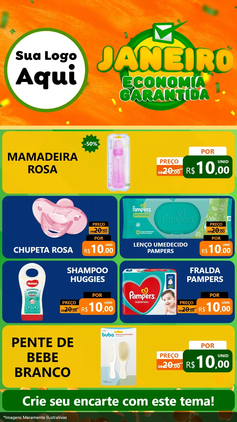 Modelo de TV para TV Vertical com o tema Janeiro - Economia Garantida para Bebês