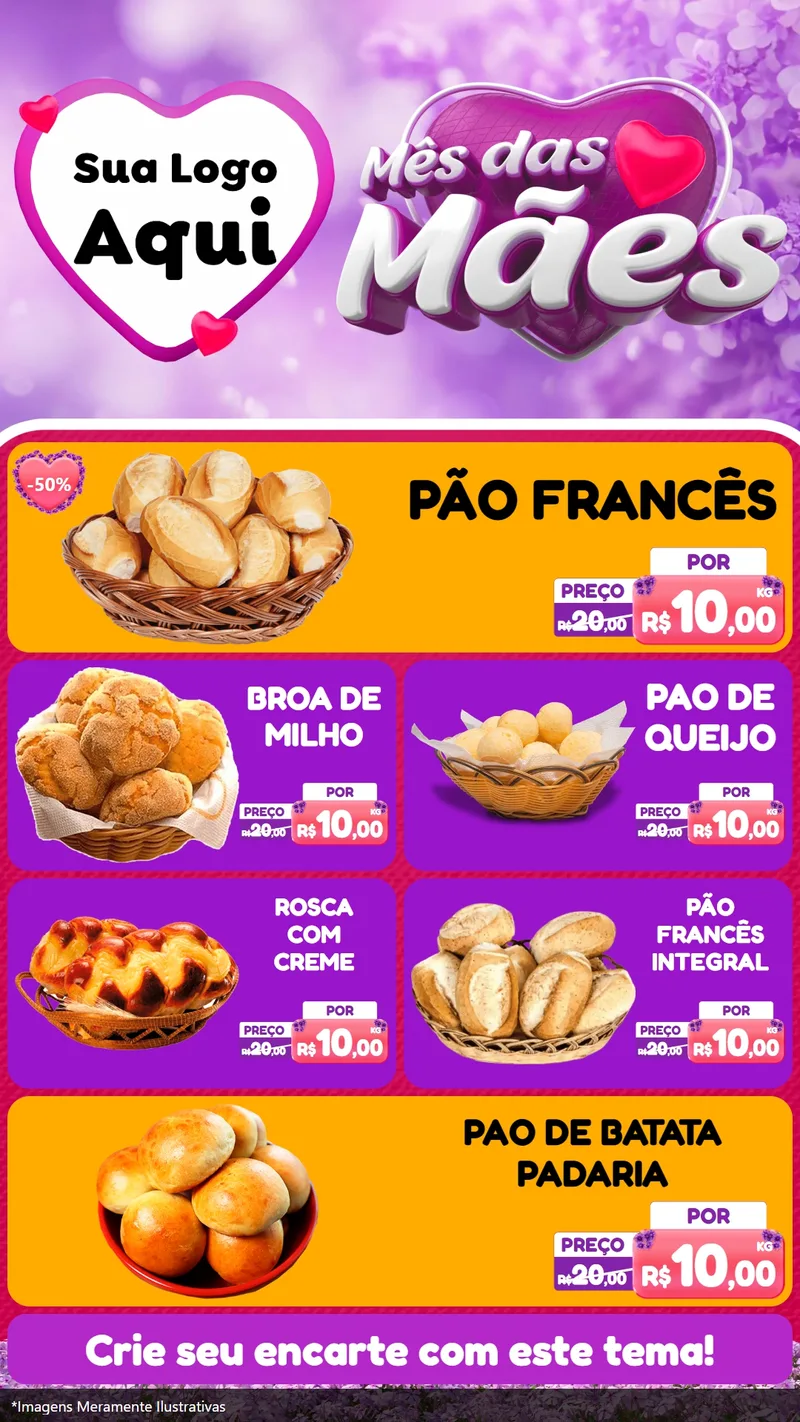 Modelo de TV para TV Vertical com o tema Mês das Mães para Padaria
